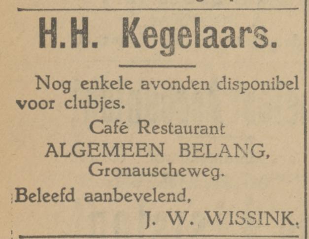 Gronauseweg nu Gronausestraat 100 cafe restaurant Algemeen Belang J.W. Wissink advertentie Tubantia 17-10-1927.jpg