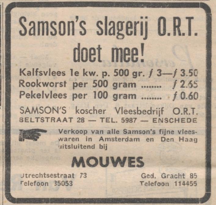 Beltstraat 28 slagerij Samsom advertentie Nieuw Israelitisch weekblad 28-10-1955.jpg