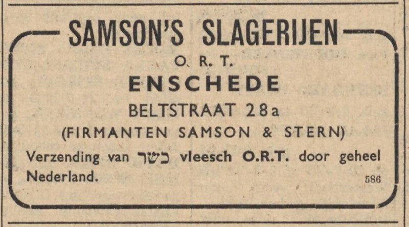 Beltstraat 28 slagerij Samsom advertentie Nieuw Israelitisch weekblad 7-12-1945.jpg