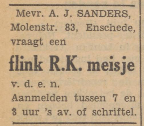 Molenstraat 83 A.J. Sanders advertentie Tubantia 10-6-1953.jpg