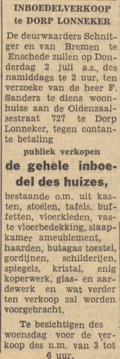 Oldenzaalsestraat 727 Lonneker F. Sanders advertentie Tubantia 30-6-1959.jpg