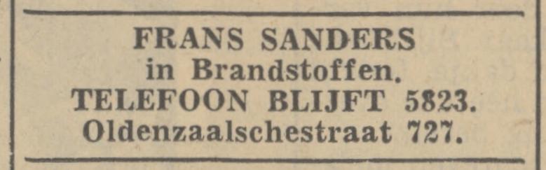 Oldenzaalsestraat 727 Frans Sanders Brandstoffen advertentie Tubantia 12-11-1938.jpg