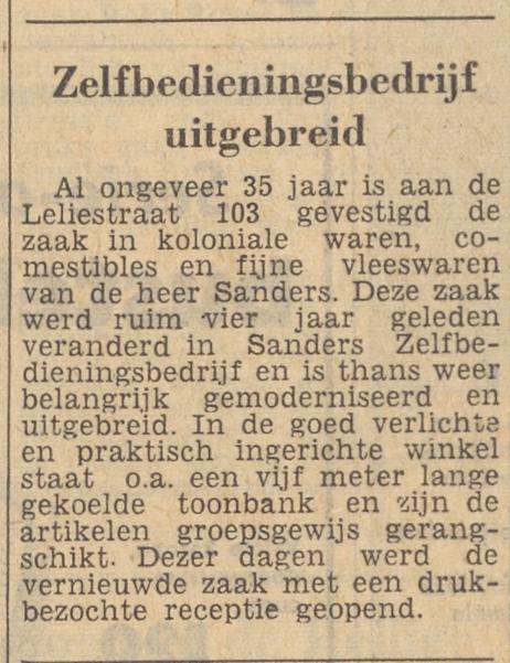 Leliestraat 103 Sanders Koloniale waren krantenbericht Tubantia 11-12-1959.jpg