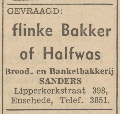 Lipperkerkstraat 398  Sanders Brood- en Banketbakkerij advertentie Tubantia 4-9-1953.jpg