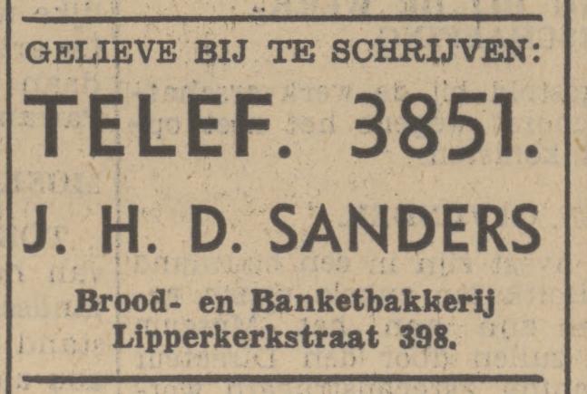 Lipperkerkstraat 398 J.H.D. Sanders Brood- en Banketbakkerij advertentie Tubantia 18-5-1938.jpg