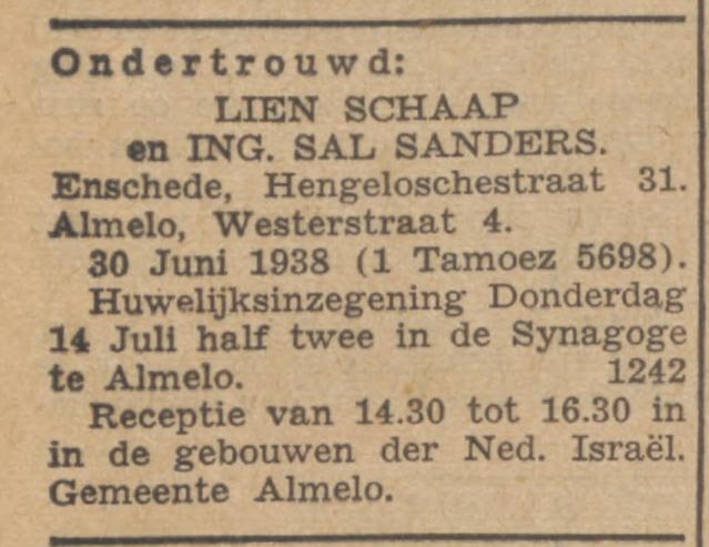 Hengelosestraat 31 L. Sanders-Schaap advertentie Nieuw Israelietisch weekblad 1-7-1938.jpg