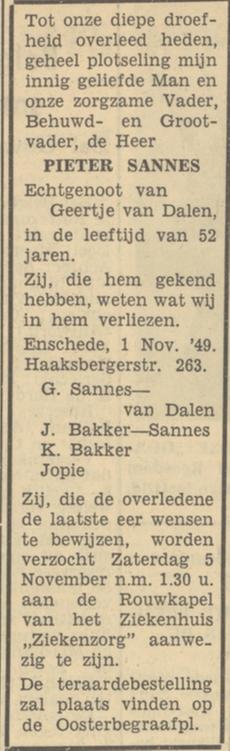 Haaksbergerstraat 263 G. Sannes-van Dalen advertentie Tubantia 2-11-1949.jpg
