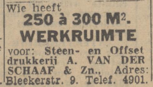 Blekerstraat 9 Drukkerij Fa. A. van der Schaaf & Zoon advertentie Twentsch nieuwsblad 10-3-1944.jpg