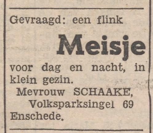 Volksparksingel 69 Mevr. Schaake advertentie Tubantia 29-10-1948.jpg