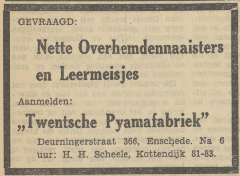 Kottendijk 81-83 H.H. Scheel advertentie Tubantia 9-12-1950.jpg