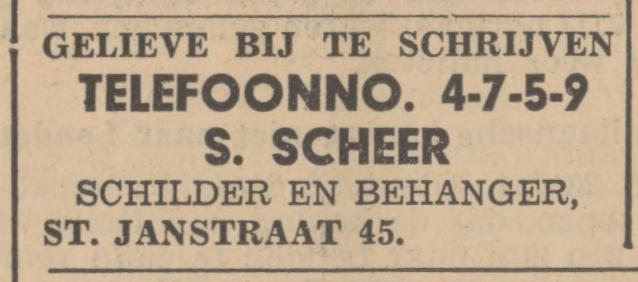 Sint Janstraat 45 S. Scheer schilder en behanger advertentie Tubantia 23-1-1936.jpg