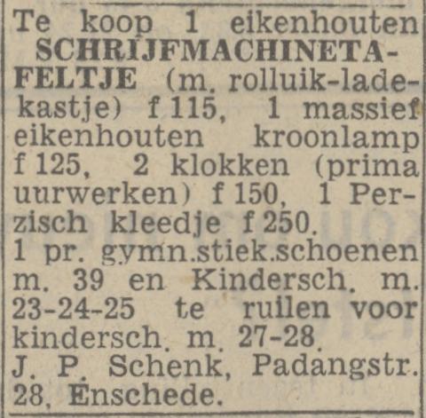 Padangstraat 28 J.P. Schenk advertentie Twentsch nieuwsblad 8-5-1944.jpg