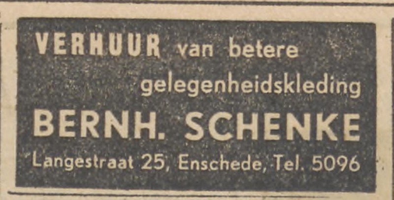 Langestraat 25 Bern. Schenke advertentie Tubantia 26-9-1958.jpg