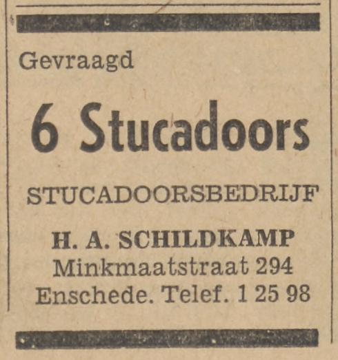Minkmaatstraat 294 Stucadoorsbedrijf H.A. Schildkamp advertentie Tubantia 17-8-1963.jpg