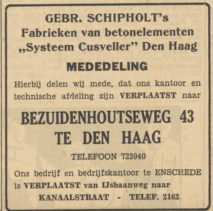 Ijsbaanweg naar Kanaalstraat 215 Gebr. Schipholt N.V. advertentie Tubantia 14-8-1954.jpg