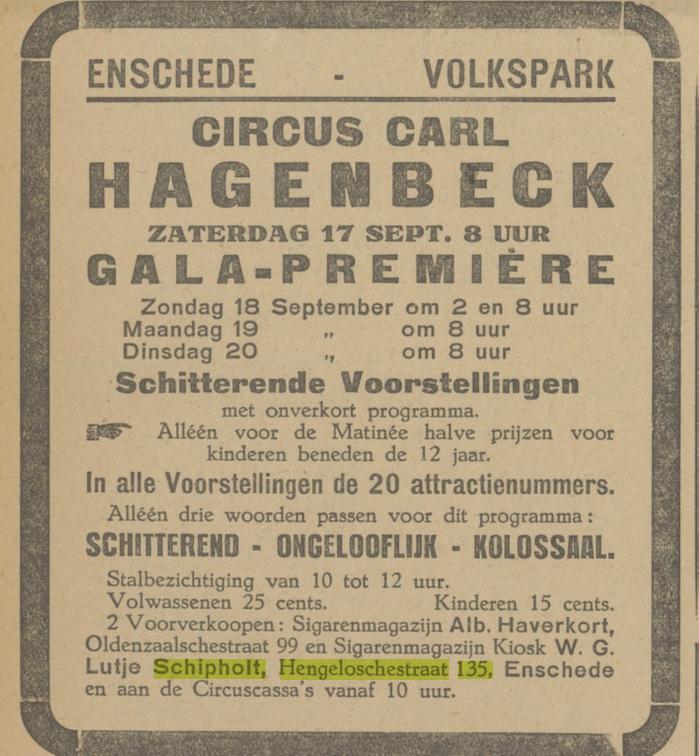 Hengelosestraat 135 Sigarenkiosk W.G. Lutje Schipholt advertentie Tubantia 14-9-1927.jpg