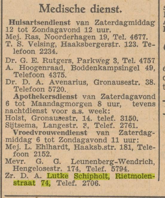 Rietmolenstraat 74 Zuster D.A. Lutke Schipholt krantenbericht Tubantia 10-7-1948.jpg