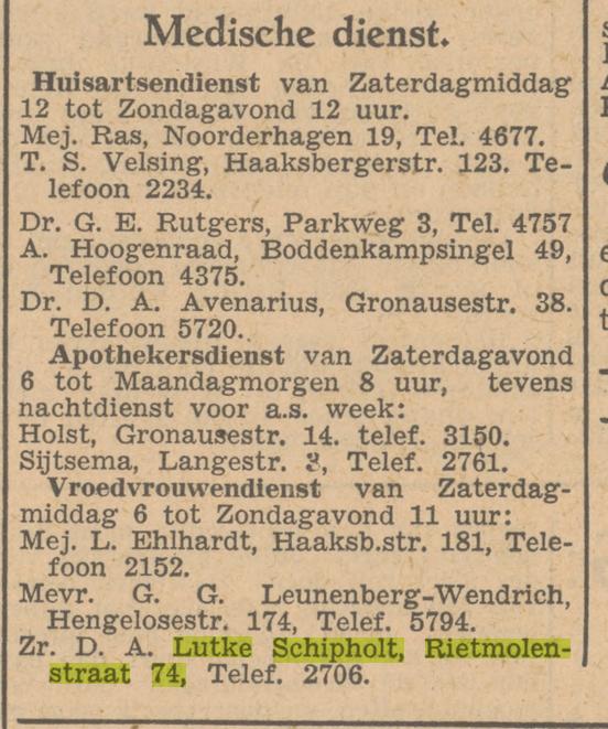 Rietmolenstraat 74 Zuster D.A. Lutke Schipholt krantenbericht Tubantia 10-7-1948.jpg
