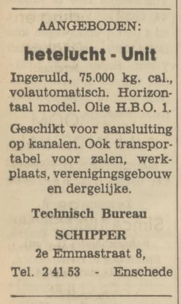 Tweede Emmastraat 8 Technisch Bureau Schipper advertentie Tubantia 16-2-1968.jpg
