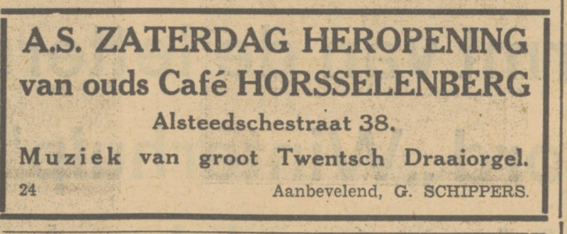 Alsteedsestraat 38 cafe G. Schippers advertentie Tubantia 24-11-1933.jpg