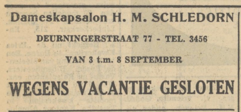 Deurningerstraat 77 dameskapsalon H.M. Schledorn advertentie Tubantia 30-8-1951.jpg