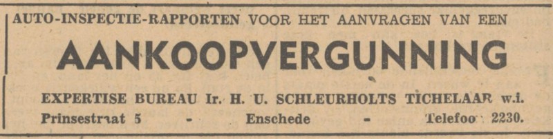 Prinsestraat 5 Expertisebureau Ir. H.U. Schleurholts Tichelaar advertentie Tubantia 1-7-1948.jpg