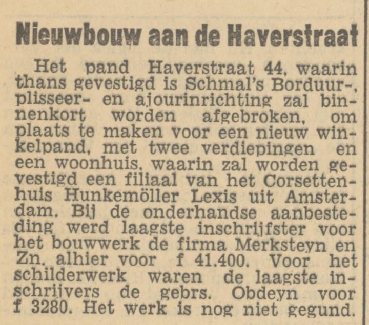 Haverstraat 44 Schmal´s Borduur-, plisseer- en ajourinrichting. krantenbericht Tubantia 26-12-1951.jpg