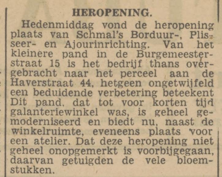 Haverstraat 44 Schmal´s Borduur-, plisseer- en ajourinrichting. krantenbericht Tubantia 8-2-1947.jpg