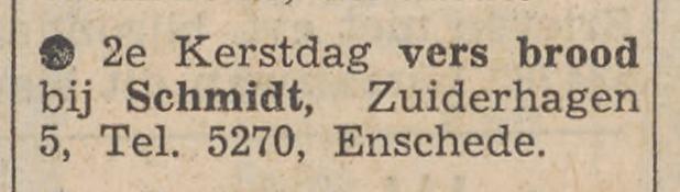 Zuiderhagen 5 Bakkerij Schnidt advertentie Tubantia 22-12-1953.jpg