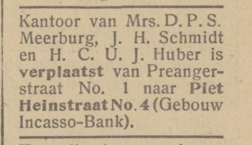 Preangerstraat 1 kantoor Mrs. D.P.S. Meerburg, J.H. Schmidt en H.C.U.J. Huber advertentie Het Parool 24-4-1945.jpg
