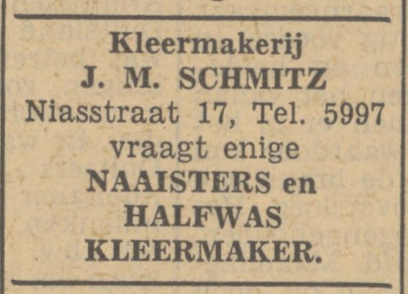 Niasstraat 17 kleermakerij J.M. Schmitz advertentie Tubantia 24-8-1949.jpg