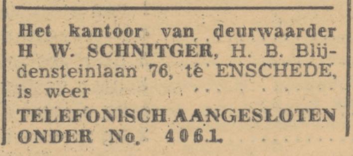 H.B. Blijdensteinlaan 76 Deurwaarder H.W. Schnitger advertentie De Waarheid 3-8-1945.jpg