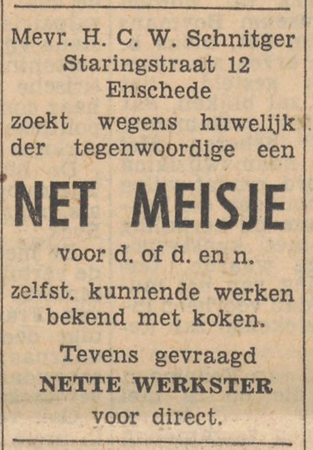 Staringstraat 12 H.C.W. Schnitger advertentie Tubantia 26-8-1958.jpg