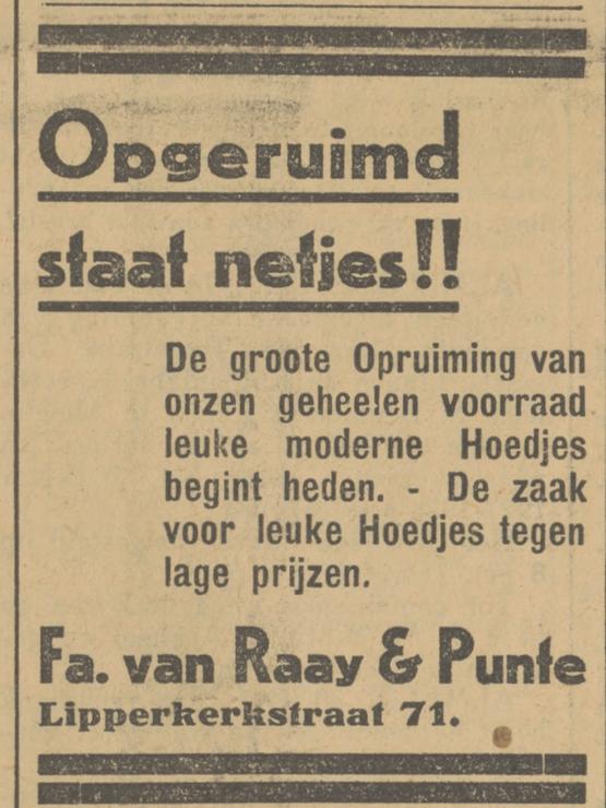 Lipperkerkstraat 71 Fa. van Raay & Punte hoedjeszaak advertentie Tubantia 30-10-1928.jpg