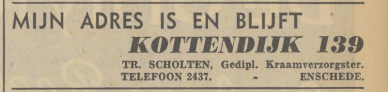 Kottendijk 139 Mej. Tr. Scholten kraamverzorgster advertentie Tubantia 15-12-1937.jpg