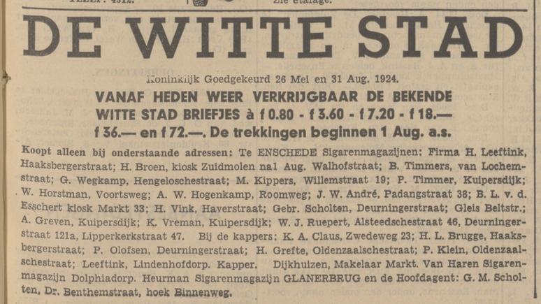 Dr. Benthemstraat 1 hoek Binnenweg G.M. Scholten hoofdagent De Witte Stad advertentie Tubantia 26-7-1938.jpg