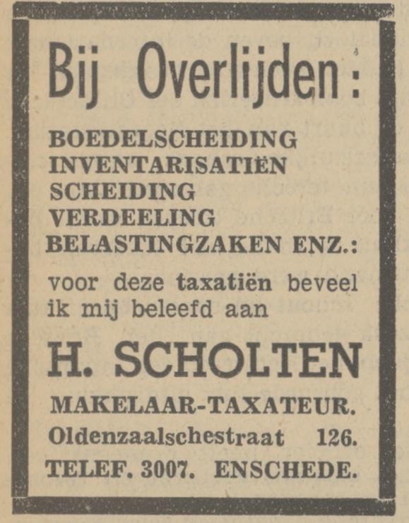 Oldenzaalsestraat 126 makelaar-taxateur H. Scholten advertentie Tubantia 4-9-1937.jpg