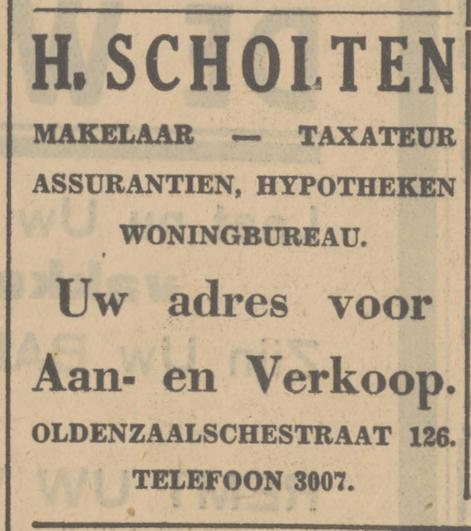 Oldenzaalsestraat 126 makelaar-taxateur woningbureau  H. Scholten advertentie Tubantia 13-11-1934.jpg