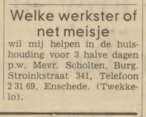 Burgemeester Stroinkstraat 341 Mevr. Scholten advertentie Tubantia 25-1-1966.jpg