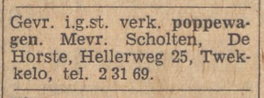 Hellerweg 25 Twekkelo De Horste Mevr. Scholten advertentie Tubantia 8-5-1965.jpg