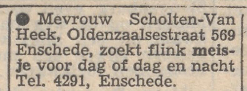 Hengelosestraat 569 Mevr. Scholten-van Heek advertentie Tubantia 7-8-1957.jpg