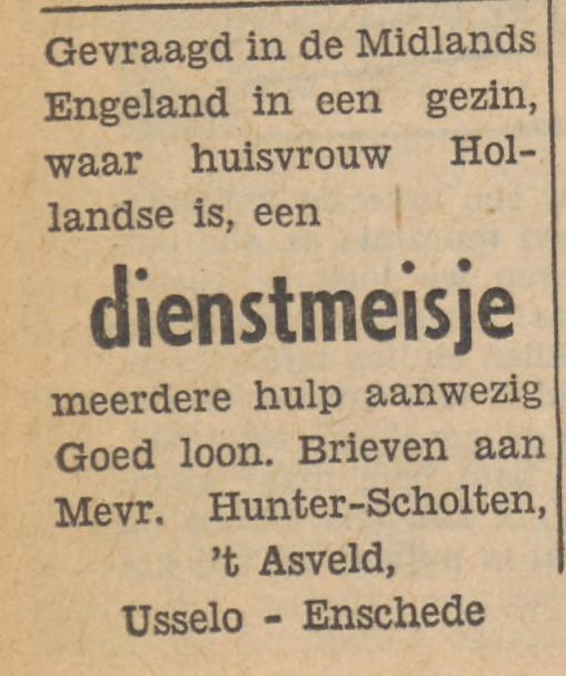 Usselo 't Asveld Mevr. Hunter-Asveld advertentie Tubantia 23-5-1956.jpg