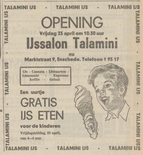 Markstraat 9 Talamini ijssalob opening advertentie 23-4-1971.jpg