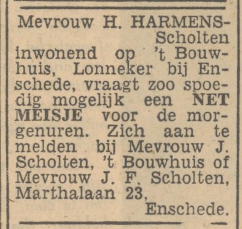 Marthalaan 23 J.F. Scholten advertentie Tubantia 26-2-1943.jpg