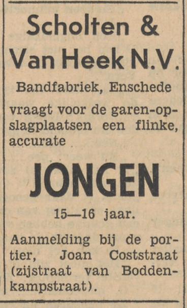 Joan Coststraat 1 Bandfabriek Scholten & van Heek advertentie Tubantia 20-4-1955.jpg