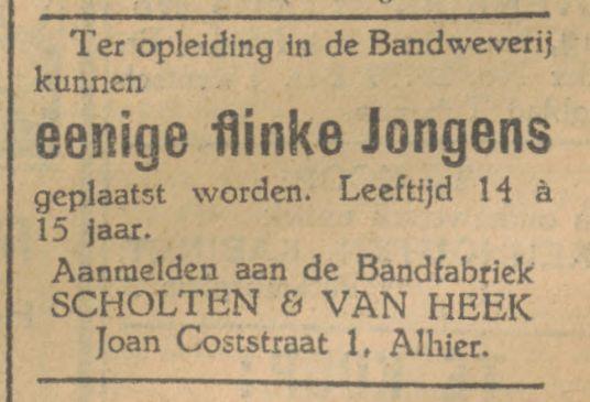 Joan Coststraat 1 Bandfabriek Scholten & Van Heek advertentie Tubantia 18-4-1929.jpg