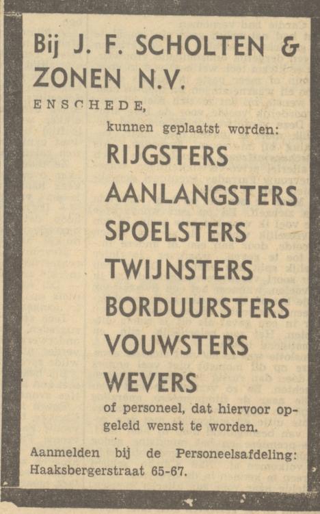 Haaksbergerstraat 65-67 J.F. Scholten & Zonen N.V. advertentie Tubantia 10-10-1949.jpg