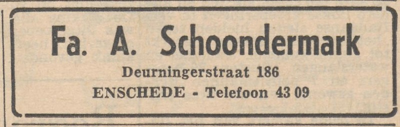 Deurningerstraat 186 Fa. A. Schoondermark advertentie Tubantia 8-7-1960.jpg