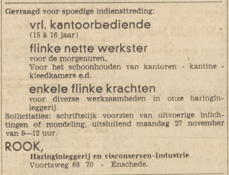Voortsweg 68-70 Haringinleggerij en visconserven  Rook advertententie Tubantia 25-11-1967.jpg