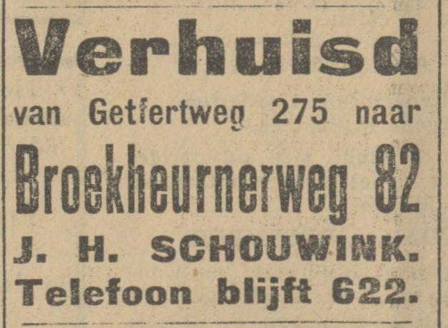 Broekheurnerweg 82 J.H. Schouwink telefoon 622 advertentie Tubantia.jpg